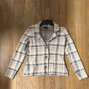 Tahari Beige and Cream Plaid Blazer